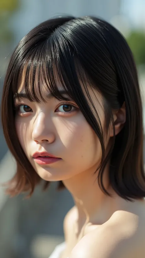 a high resolution photograph of a Japanese young woman, (photo-realistic, realistic, masterpiece, best quality), Intricate details, extremely detailed, ultra high definition, 8k, film grain, lens flare glow, sharp focus, professional lighting, profile, upp...