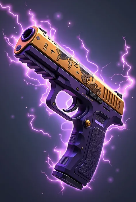 A purple and gold pistol with black electric elemental anime style Genshin Impact RPG