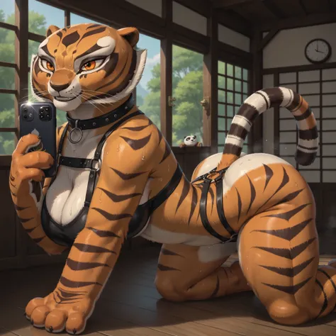 score_9, score_8_up, score_7_up, source_anime, source_furry, (beautiful, detailed background, digital artwork, digital art, well shaded artwork, depth, detailed artwork)1.2, 1girl, female, furry, anthro, Master tigress (Kung fu panda), Anthro tiger, detail...