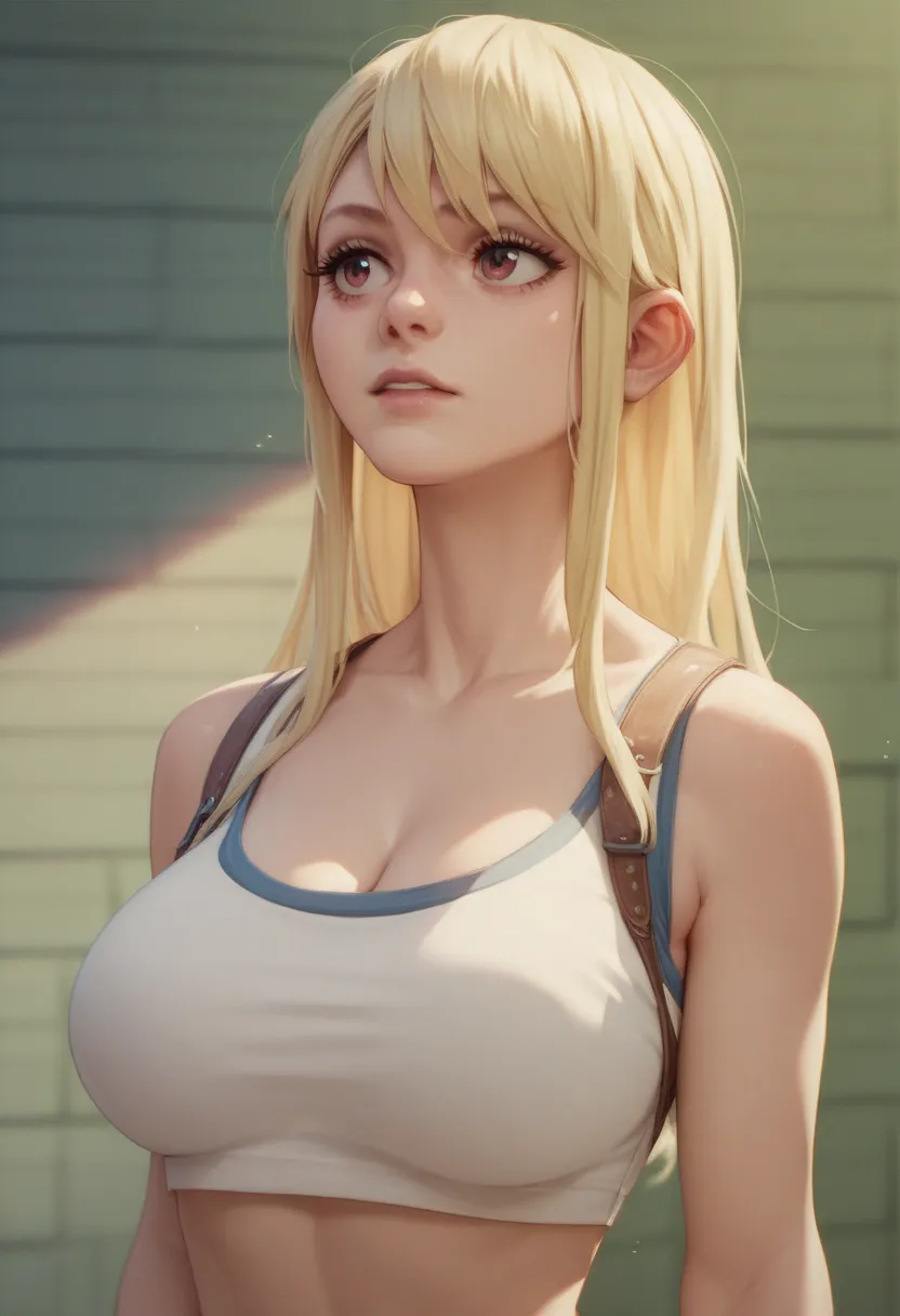 Lucy Heartfilia, crop-top, long hair, blonde hair, extra large breasts 