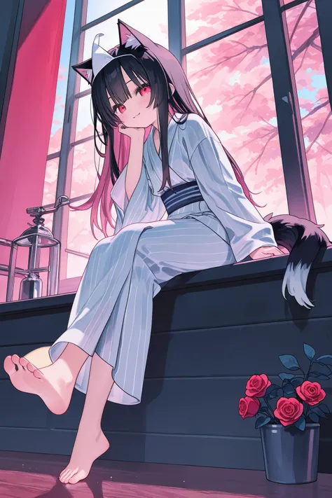 High detail and high drawing volume、eyes drawn in super detail、high image quality during sick leave、high quality、anime、illustration for both eyes、digital art、ghost、 Triangle Headpiece、long hair、rose twin tail、blue gradation at the tips of the hair、reddish ...