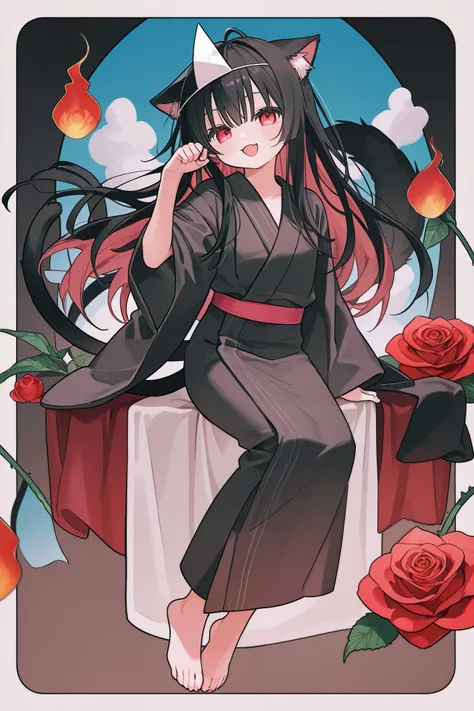 High detail and high drawing volume、eyes drawn in super detail、high image quality during sick leave、high quality、anime、illustration for both eyes、digital art、ghost、 Triangle Headpiece、long hair、rose twin tail、blue gradation at the tips of the hair、reddish ...