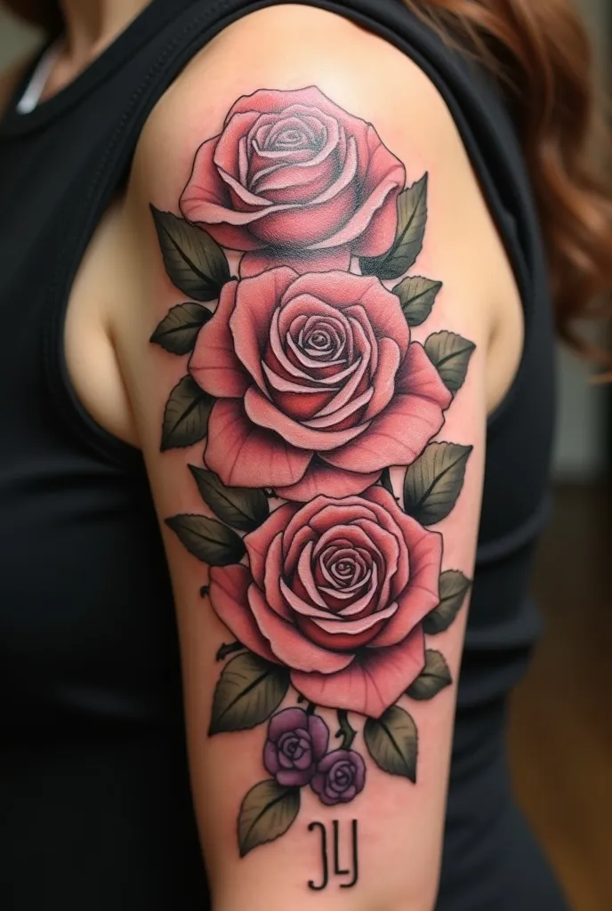 Tattoo with roses and date of birth 