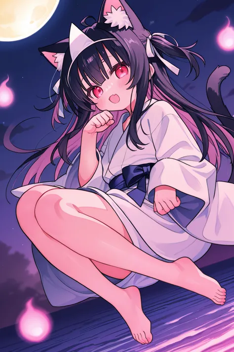 輝いた full moonの夜空、 full moon、High detail and high drawing volume、eyes drawn in super detail、high image quality during sick leave、high quality、anime、illustration for both eyes、digital art、ghost、 Triangle Headpiece、long hair、rose twin tail、blue gradation at t...