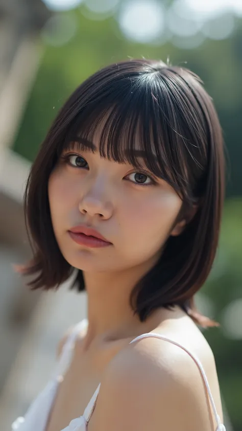 a high resolution photograph of a Japanese young woman, (photo-realistic, realistic, masterpiece, best quality), Intricate details, extremely detailed, ultra high definition, 8k, film grain, lens flare glow, sharp focus, professional lighting, profile, upp...