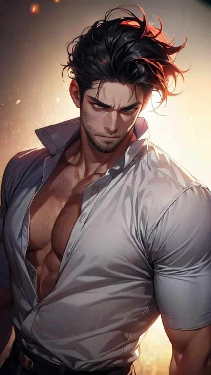 (    thighs,4K,8k,    highres,    masterpiece :1.2),    ultra-detailed    ,(Realistic,photoRealistic,photo-Realistic:1.37),36-year-old man,3 day beard,Beautiful anime,Portraits,strong,masculine,        with black hair  ,sharp jaw,          mesmerizing eyes...