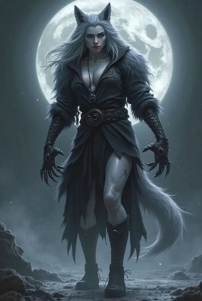 Luna Park's appearance in her werewolf form:

impressive height, about 2,5 meters, with slender muscles, most powerful, that combines agility and brute force. Pale and cold skin,  almost translucent , with silver veins that shine subtly under the light of ...