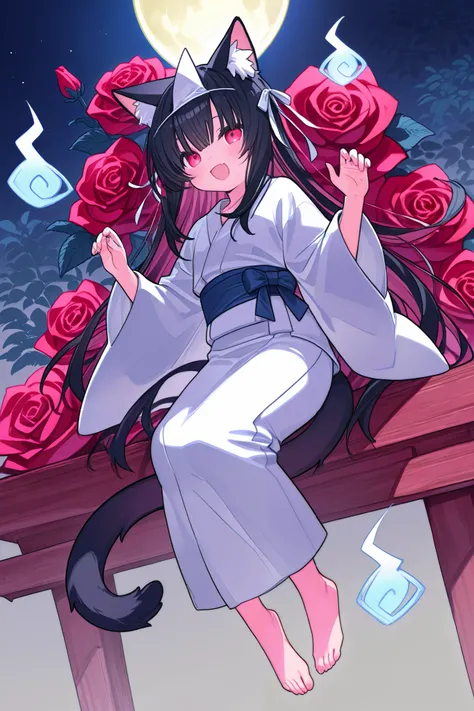 輝いた full moonの夜空、 full moon、High detail and high drawing volume、eyes drawn in super detail、high image quality during sick leave、high quality、anime、illustration for both eyes、digital art、ghost、 Triangle Headpiece、long hair、rose twin tail、gradient of pink at...