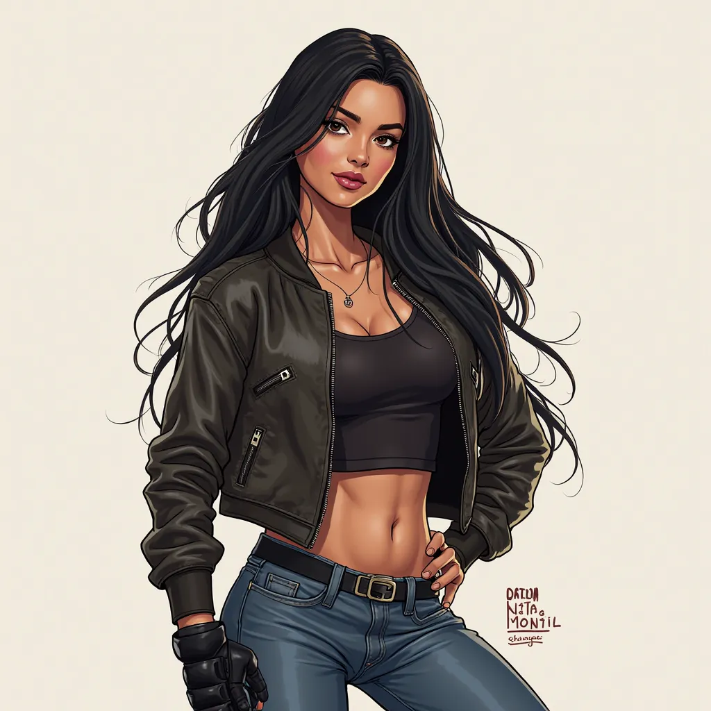 Kaia Montoya (Hero)
Age: 18 years old Height: 1,68 m
Body: Athletic and well-defined due to boxing
Cabello: long, black and smooth
Eyes: Dark Coffee , expressive.
White skin but not much
Traits:  marked factions, full lips, thick and well-defined eyebrows....