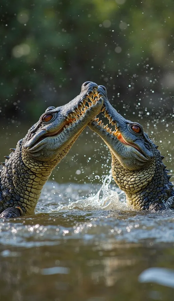 A fight between an anaconda and a crocodile in a realistic 8k image