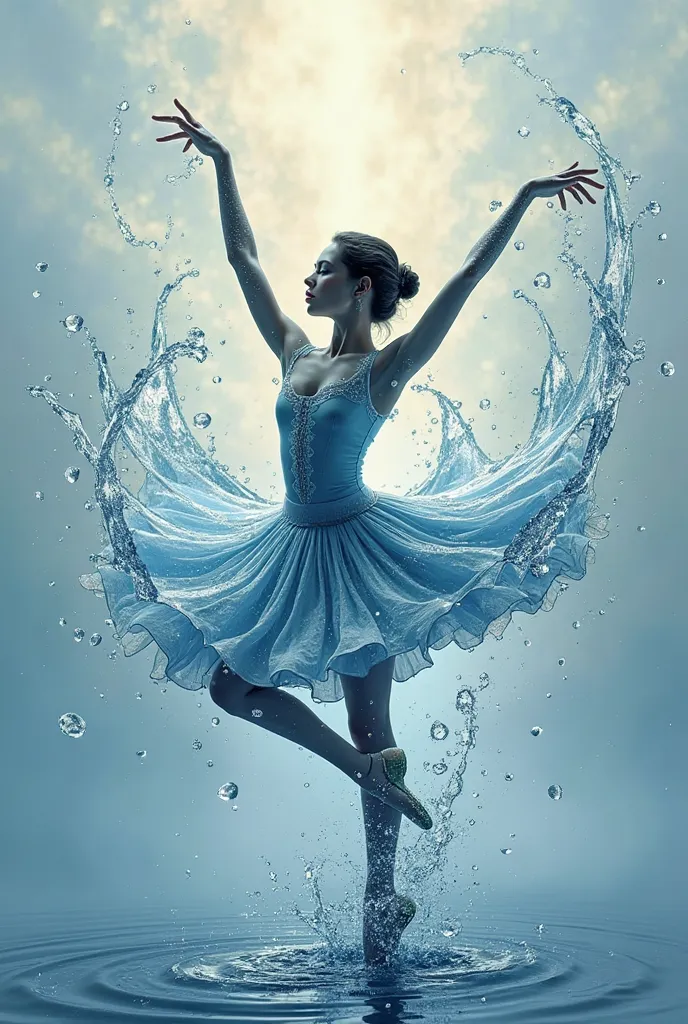 I want to create a poster with a ballerina dancing and stylized as streams of water wrapping around her. The inscription reads “FOLLOW YOUR DREAMS EVEN IF YOU HAVE TO GO ALONE”. At the feet of the dancer there is a puddle of water 