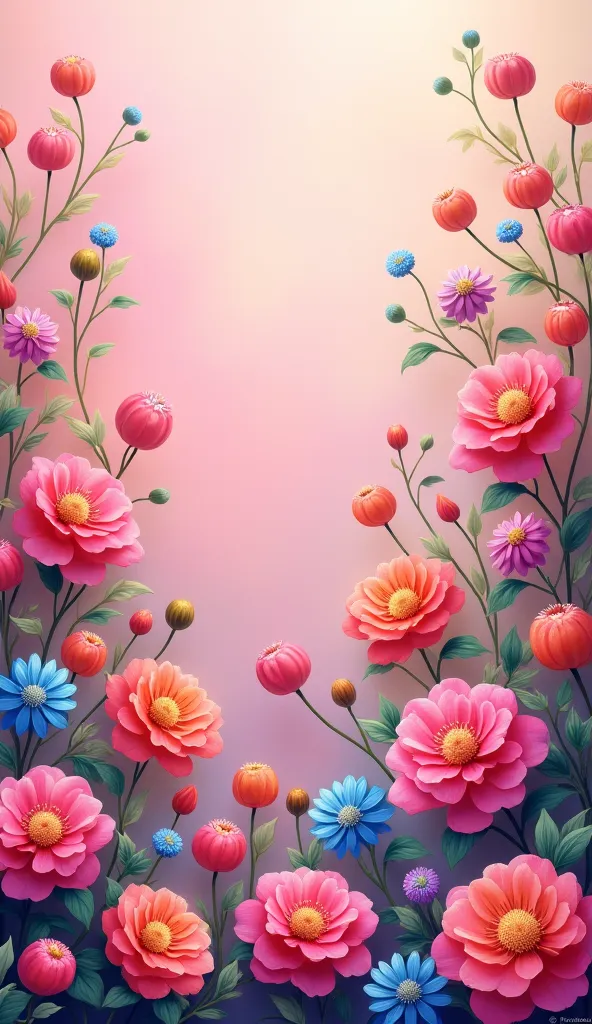 rainbow color mixed bearberry  flowers on pink  background,fat lay super detailed art