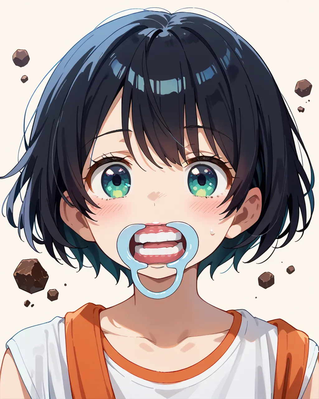 score_9, score_8_up, score_7_up, score_6_up, score_5_up, score_4_up,break, source_anime ,break,1 girl,  young,black hair,simple background,bob cut, cute,cute,My mouth opened wide,