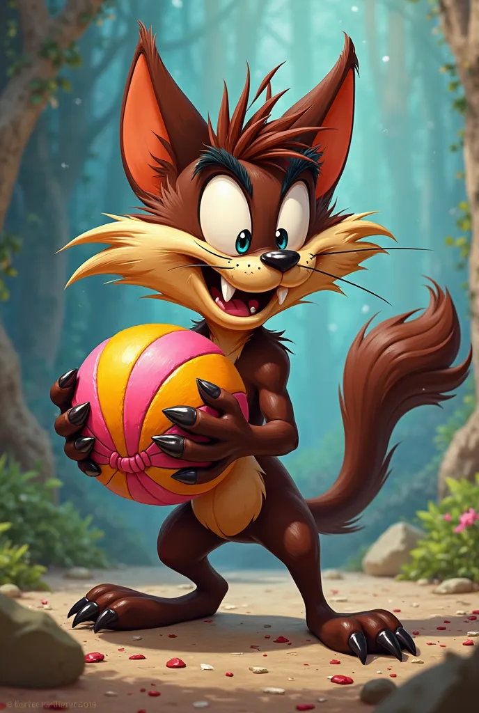 Do it in the style of the cartoon Bugs Bunny, But I want the character Leooney Tunes the Tasmanian devil, Holding a ball posing 