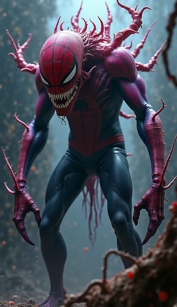 Spiderman fused with different colour looking terrifying 