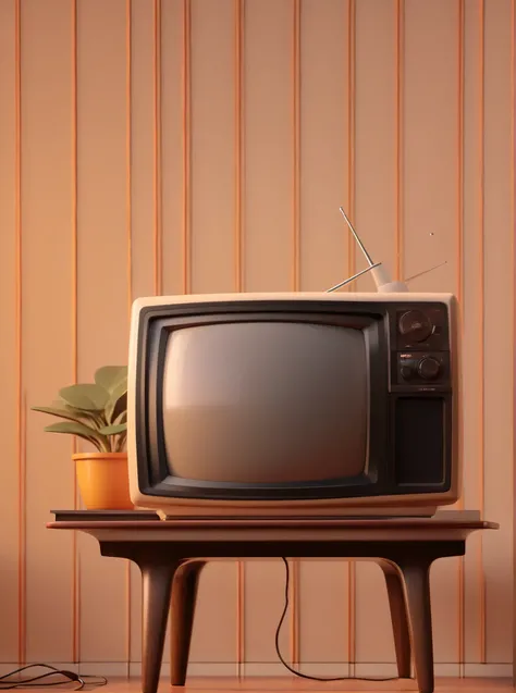 80s living room, daylight, window, (((Tv))), old tv, tv in the center, (3d rendering style), cinematic, warm light