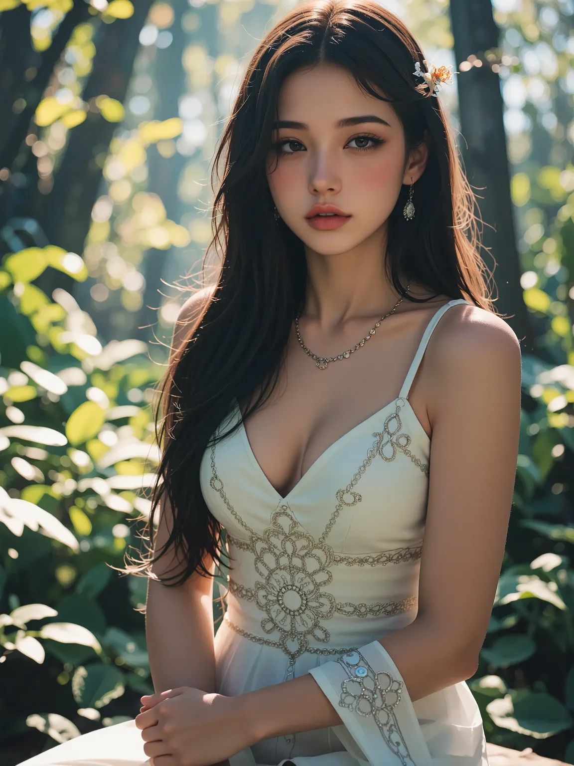  in high-definition images、Jayna Proudmoore in the Woods , beautiful woman ,  Light Red Background、is wearing her magical outfit.  A whole beautiful woman .  Picture of a body pillow .  Is magic  , 