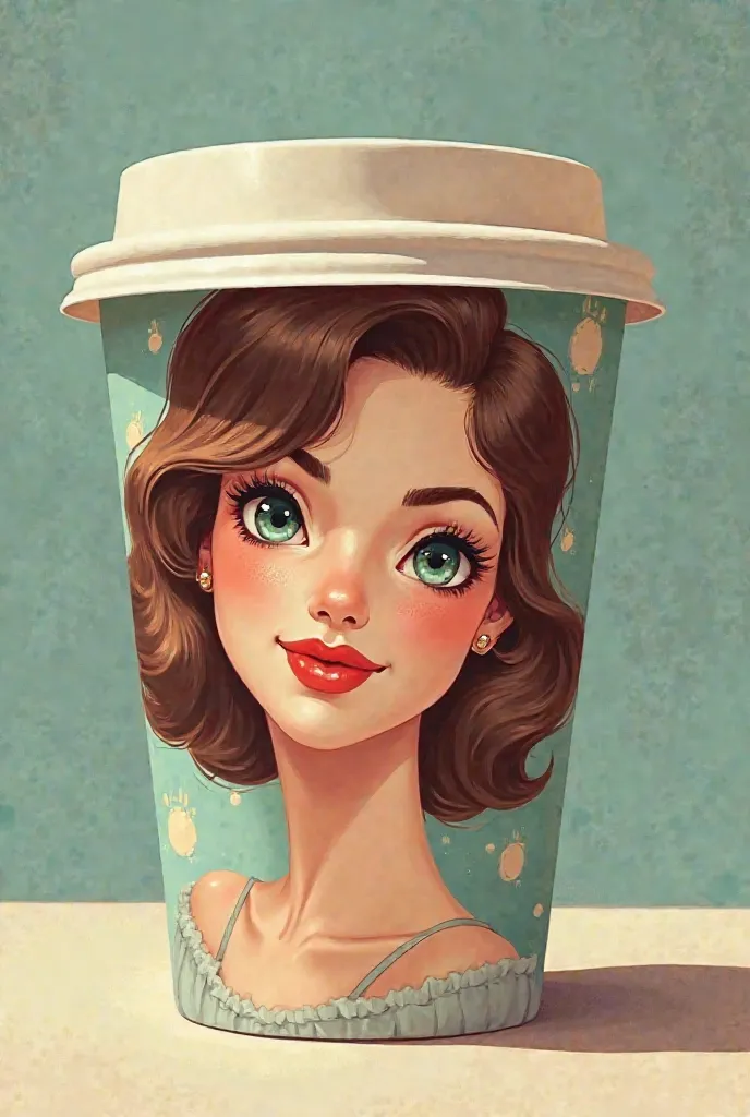 A Coffe cup with a sexy lady happy day