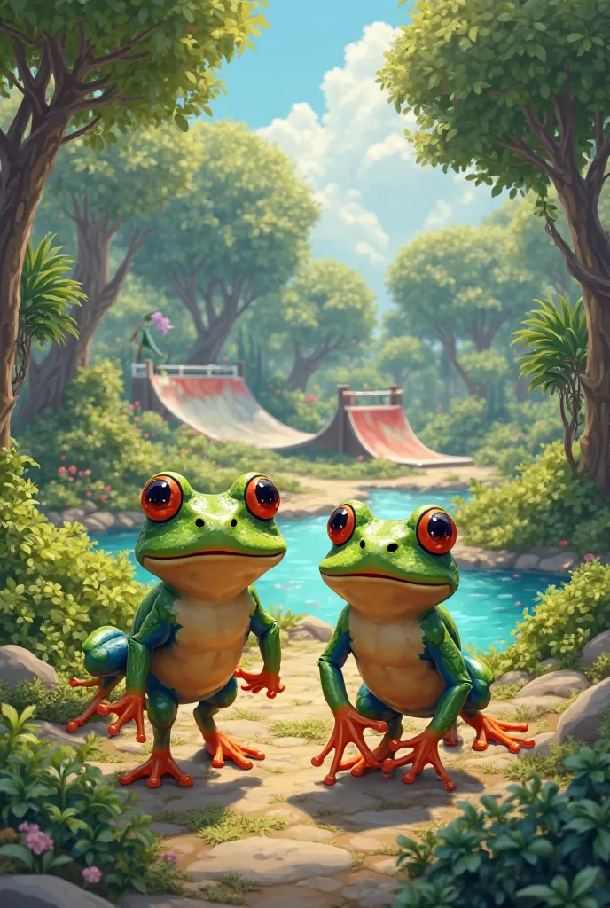 You could generate two frogs in a park and a skate park come out in the background