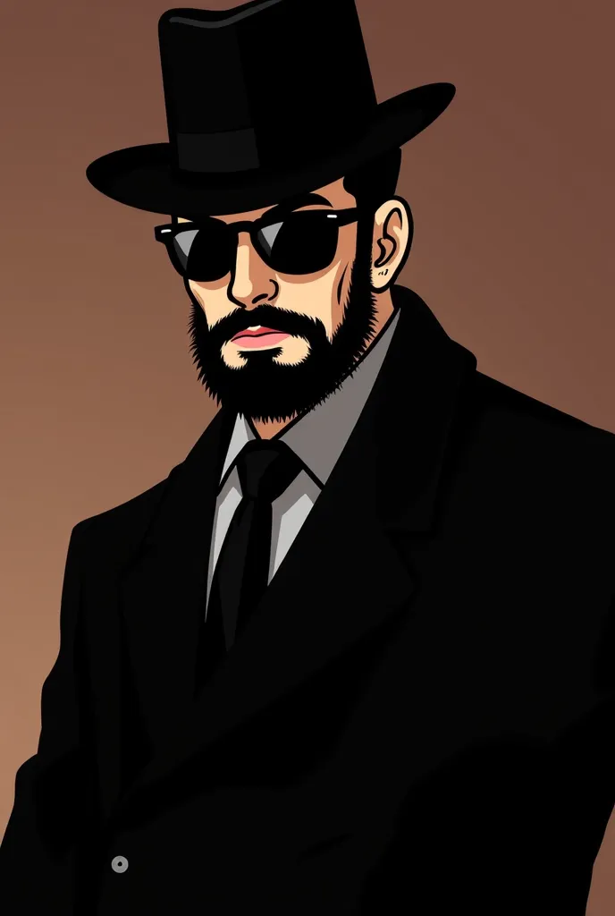 Can you generate a picture of simoun on El filibusterismo. Simoun is often portrayed as a mysterious, bearded man wearing dark glasses, a European-style suit, and a hat. He has a cunning and intense aura, representing his secret identity as Crisostomo Ibar...