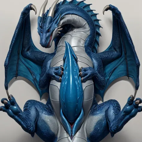 feral dragon, ((((hyper tapering penis slit, spread legs, hands on stomach, top view, feral)))), spread legs, blue blank background