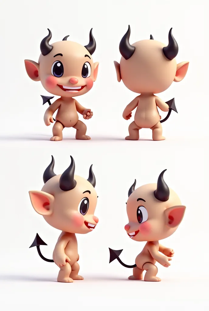 Chibi boy demon character, Model Sheet, low poly art, Flat front view, Flat Side View, Flat Back View, WHITE BACKGROUND