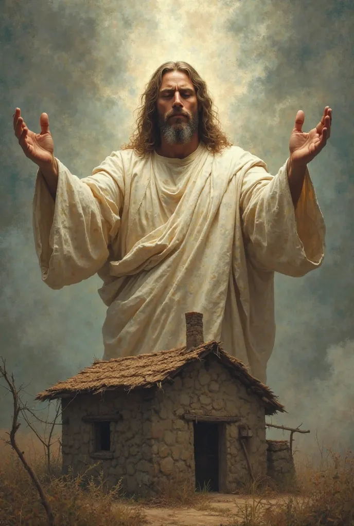 Jesus protecting a house under his hands 