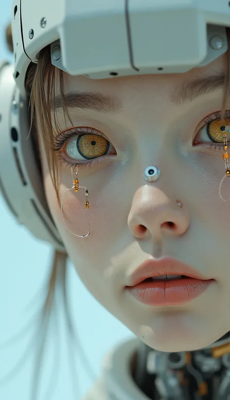 Portrait Photography、A cybernetic eye、beautiful woman、beautiful skin、(((Very realistic human eyeballs:1.7、artificial eyeballs、完璧なartificial eyeballs、Mechanical)))、android
