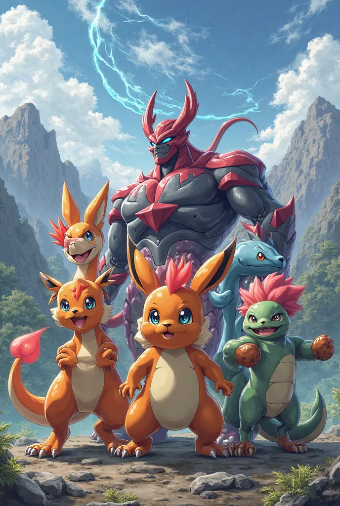 Create an image of the Next Pokemon Team: Blazike , Drapion,  Dragonite , swampert, Arcanine and Metagross  