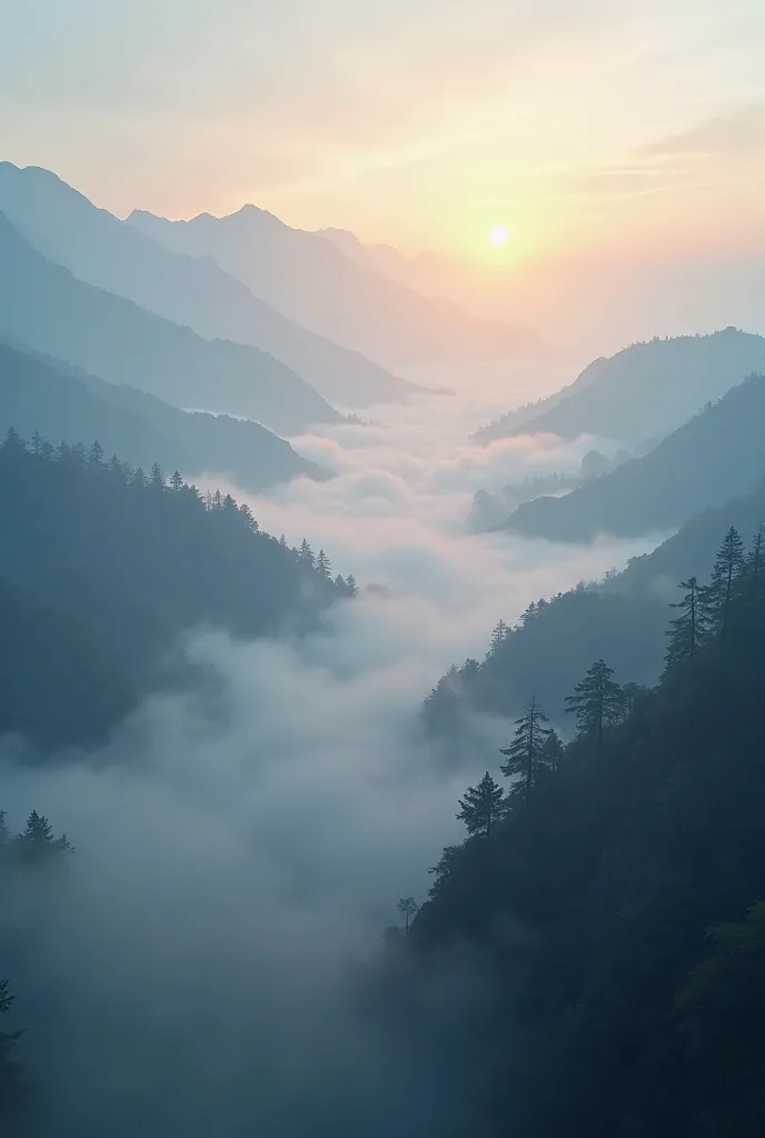 Opening Shot: A breathtaking aerial view of the Trikuta Mountains covered in mist, with soft devotional music in the background.