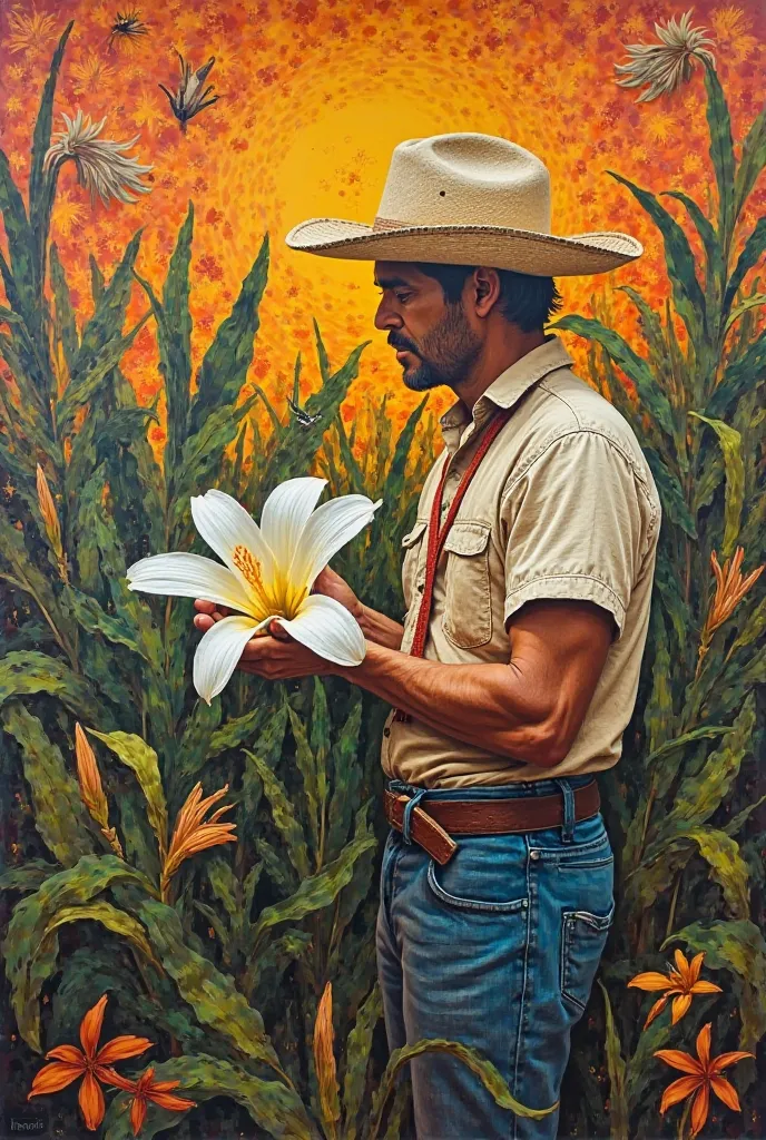 Mural with the concept of: the pulse of the earth, vanilla and its people. The main theme is vanilla and its Mexican origin. I want it to be represented in the style of the great muralist Siqueiros,  in warm colors . Let the vanilla flower appear in the ha...