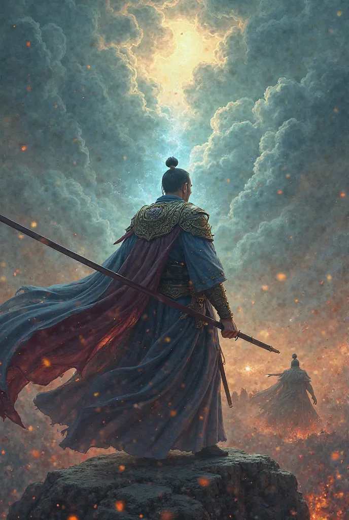 Prelude to the final battle against the Immortal Realm**
- ** Picture description **：The emperor led the monks of the human world to confront the army of the Immortal Realm，Fairy light and aura intertwine in the sky，Dark clouds over the battlefield。The Emp...