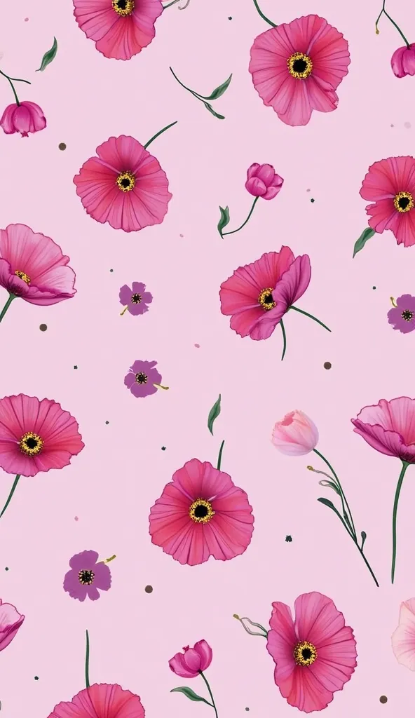  many small purple color and hot pink color Californian Poppy pattern,pink  background,flat lay view,