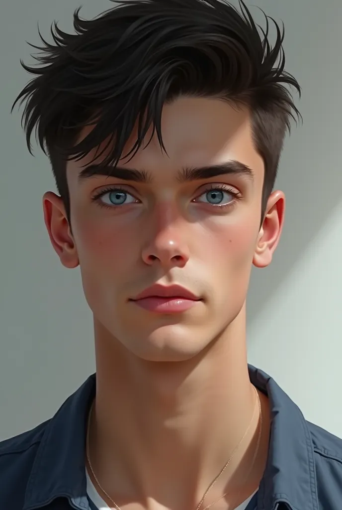 A 16-year-old handsome guy with blue eyes and short hair 