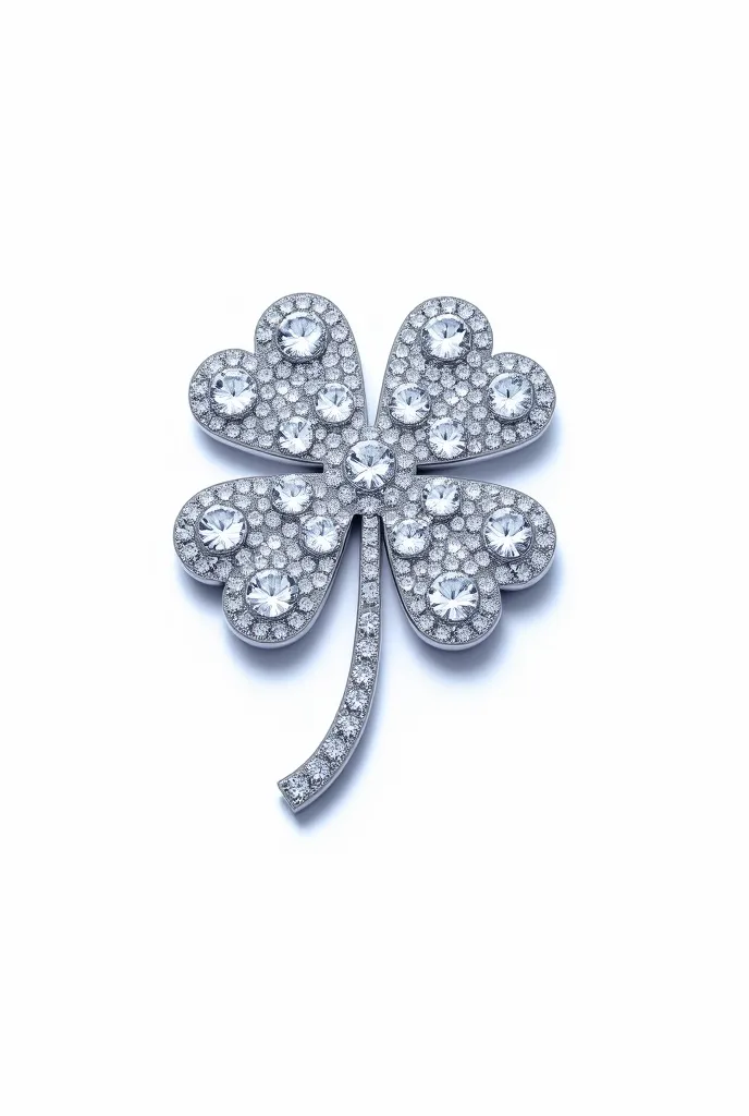 lucky green clover made of encrusted diamonds, and 2D, white background for png