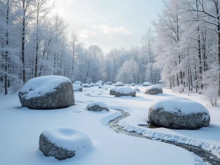 Frozen Garden (Cold dry landscape) — The Meditation Garden:

O Frozen Garden da mansão é um refúgio onde a serenidade é amplificada pelo silêncio do gelo. The stones, Meticulously arranged, Frozen Garden, transmits a sense of deep tranquility, creating a c...