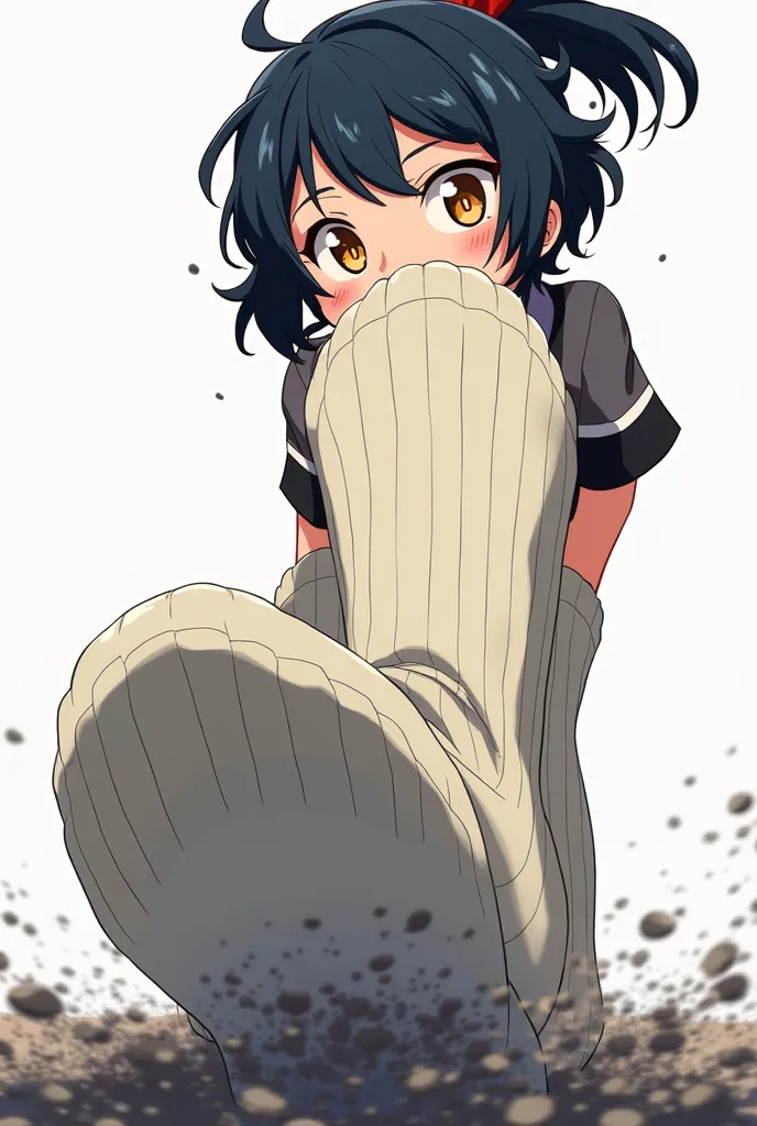 
*"A high-quality anime-style illustration of Aiko Tsukishiro as a giantess, depicted in the My Hero Academia art style. She has dark blue, slightly wavy hair tied in a messy ponytail, with golden eyes that hold a lazy yet amused expression. She is wearing...