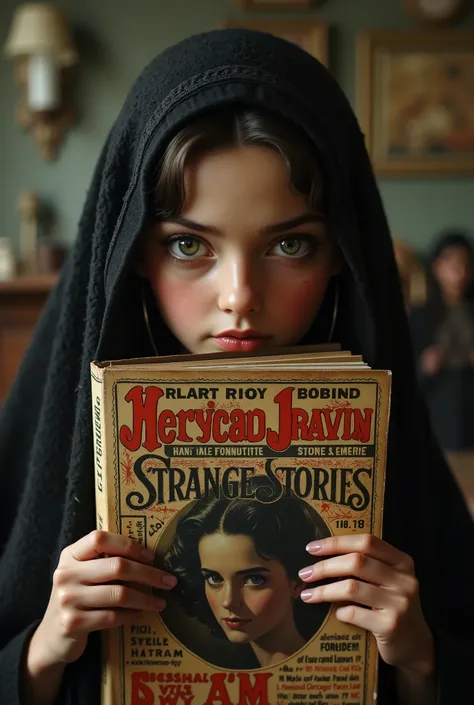 Cover mystery magazine strange stories full length girl, Cute face full length , Girl poses for horror magazine cover Strange Stories , Magazine Era 1933, high quality,