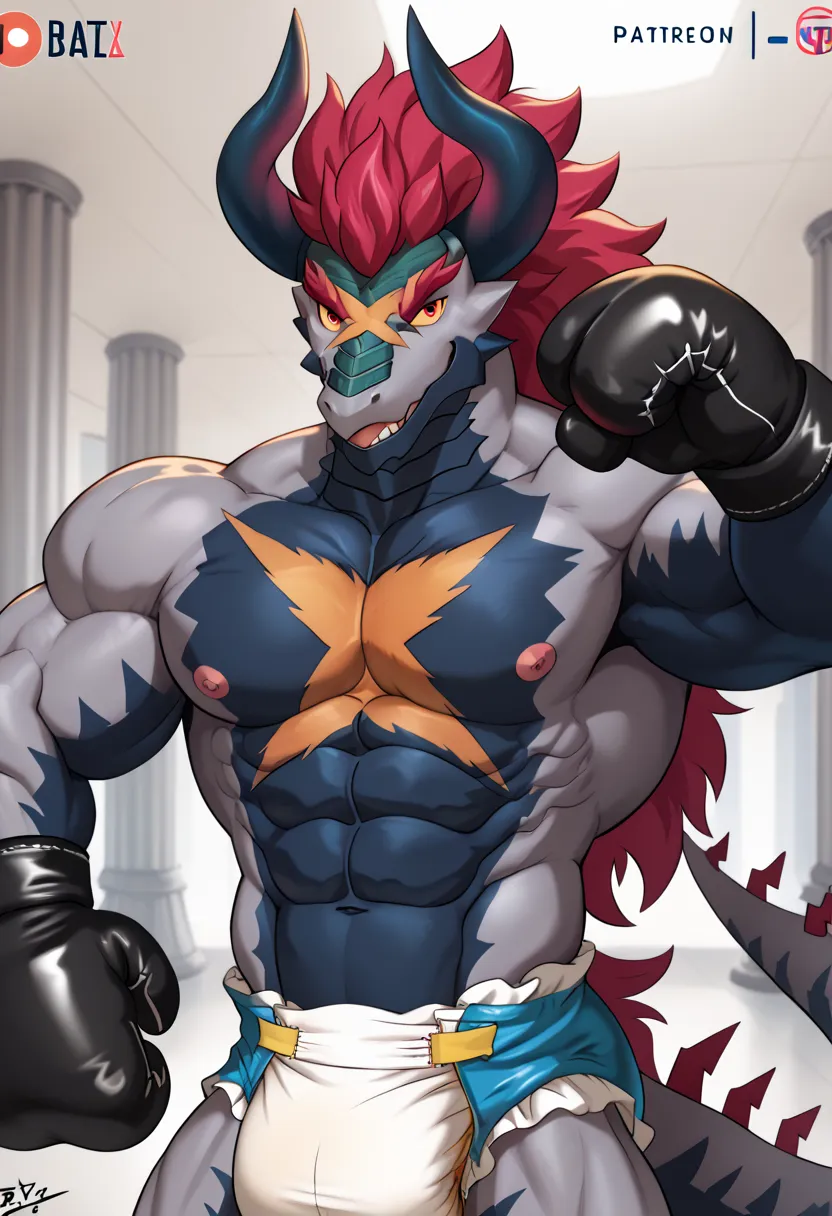 Batzz,Future Card Buddy fight,dragon,male,aldult, alone,4K, best quality,,Show muscles,Upper Exposed , bare chest ,Chest muscles, Pink nipples,  ,Biceps, square scar on chest ,dragon tail, are anatomically correct,pride, soft shadows , majestic detailed fa...