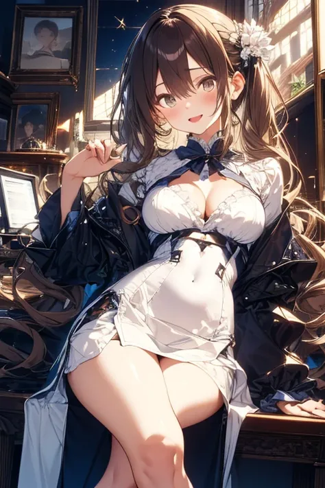  (mid breasts:1.3), (perky chest:1.3), (pointed chest:1.2), (from below:1.0),(from side:0.9),masterpiece, 1girl, Amazing Cleavage:1.2, thin waist, big ass, Raised sexy, small breast: 1.3, posed cleavage:1.2、(from below:1.4, best quality ),1girl, solo, perf...