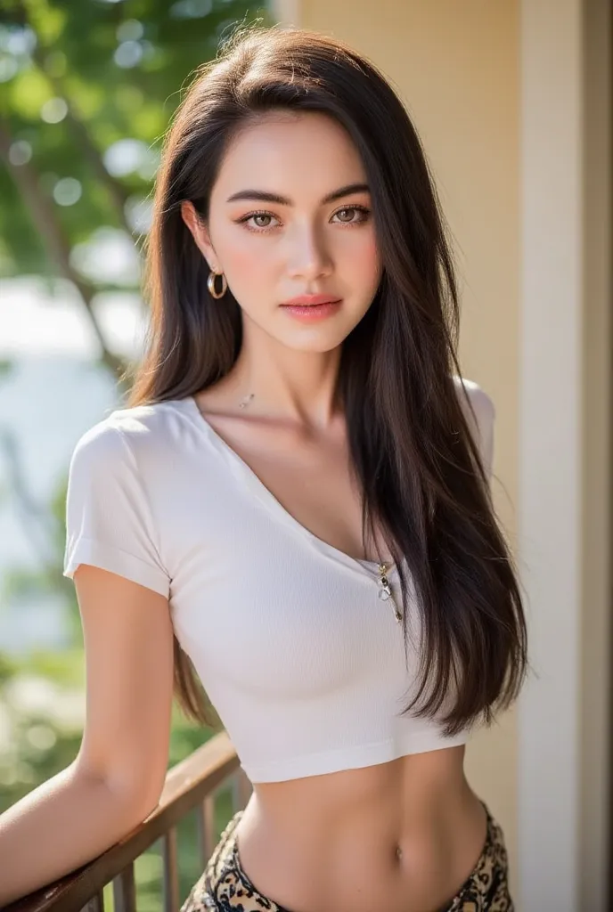 Amazing candid photos of a beautiful Thai woman with white skin, a slim figure and long brown hair. She makes a sexy face, wearing a white tight-fitting T-shirt, t-shirt was pulled up over her breasts, reveal beautiful large breasts and pink nipple. She ha...