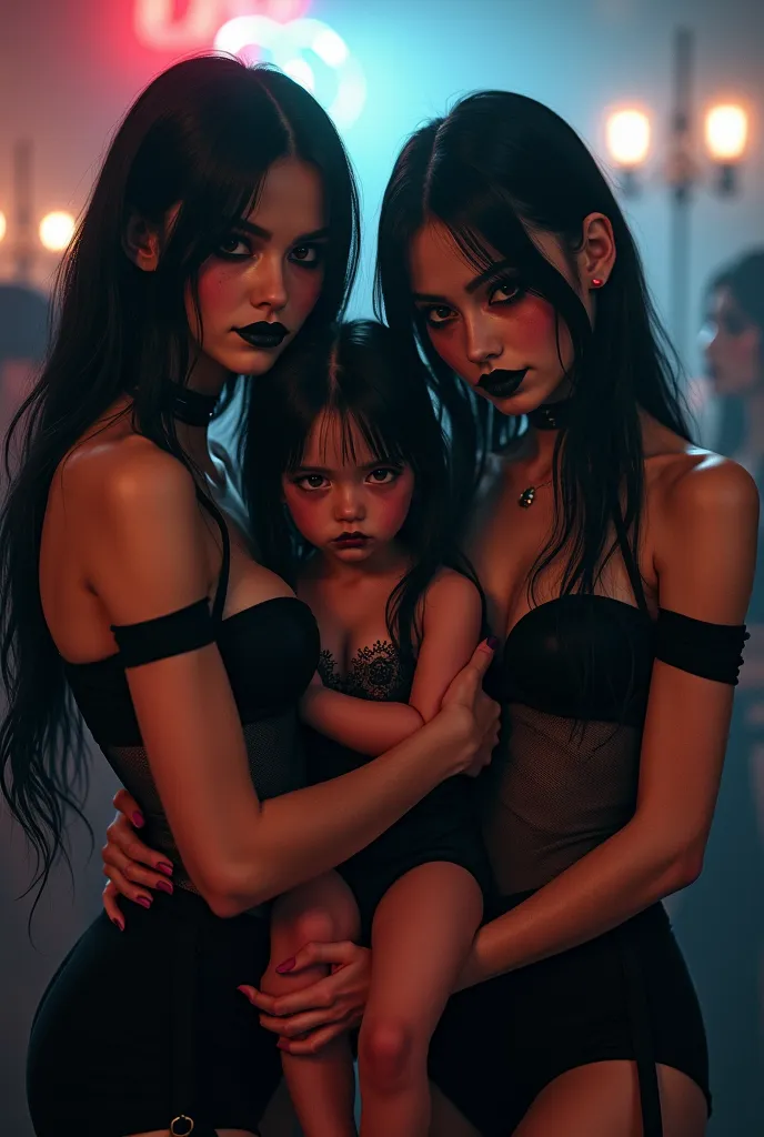 Arab gothic girls with their little baby in their arms in a discotheque with sexy dresses sexy sandal heels black hair girls face of innocent s schoolgirls are learning to have sex pedophilia incest black pussy and skirts full of cum innocent girls small b...