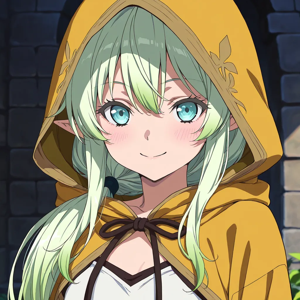 Top quality, 1girl ,  flax-colored hair、ponytail、 cute face that leaves hood、Mid-s、mean smile ,Isekai Fantasy,Thief, small tits