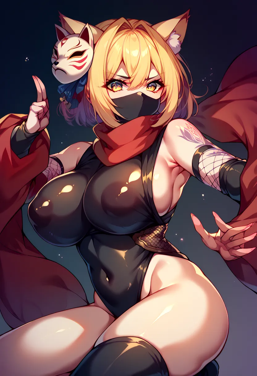  Kunoichi、rubber leotards 、Ninja Mask、tattoo、Big Breasts、Fox Mask