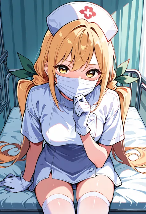 Score_9, score_8_up, score_7_up, source_anime, karaneinda, solo, yellow eyes, green ribbon, blonde hair, hair ribbon, ribbon, low twintails. small breasts, (best quality), (high quality), {masterpiece}, extremely delicate and beautiful, ultra-detailed, bea...