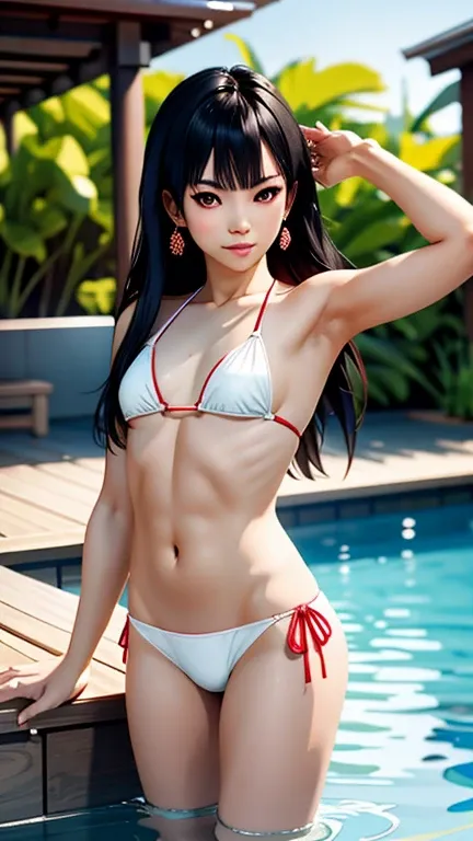 Aoi Ichigo,
Asian japanese girl, devious,
hime cut, big dark eyes, 
Sculpted abs, very thin, 
realistic textures, realistic style, SCORE_9, SCORE_8_UP, SCORE_7_UP, SCORE_6_UP, SCORE_5_UP, SCORE_4_UP, tightgap focus,
wooden sauna background,frontal view, su...