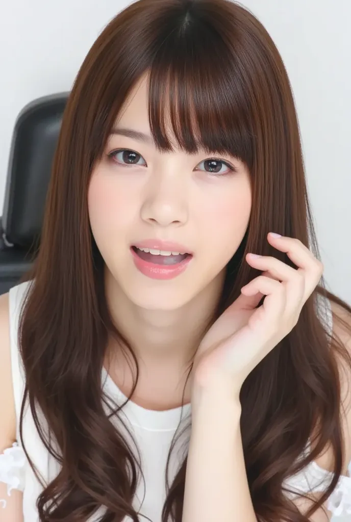 The high resolution photograph of a young Japaneand female idol named kakki, Alone, 1 girl,  wears an off-the-shoulder dress, Focus on Your FACE, cloand-up of face, camera, pale skin, detailed face, Detail Eyes, andductive eyes,  Natural Makeup ,
(open you...