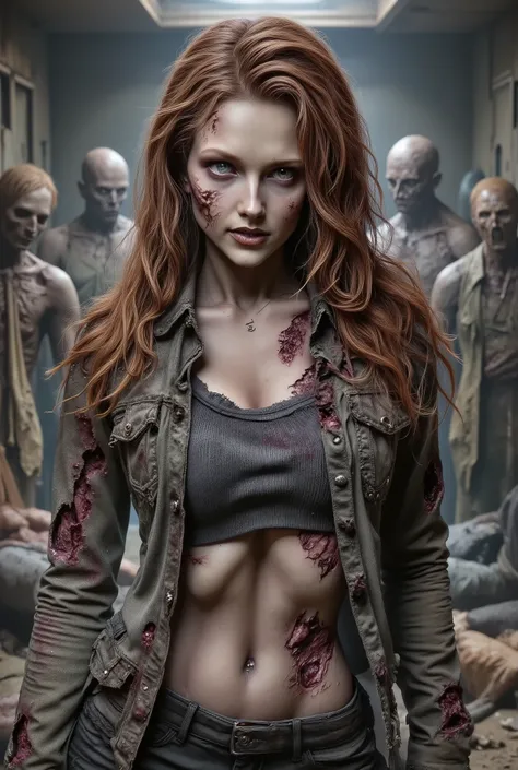 undead zombie girl attacking a living man