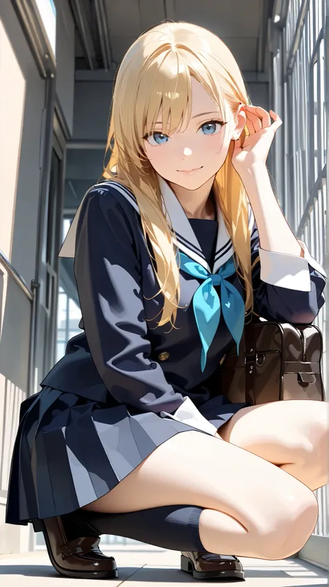 score_9, score_8_up, score_7_up, score_6_up, score_5_up, (masterpiece, best quality), ultra detailed, photorealistic, masterpiece, best quality, high resolution, 1girl, medium breast, clothed school uniform, school bag, school, main gate, blond long hair, ...