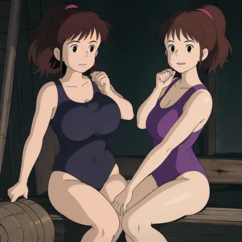 nature,2girls,
kiki,a girl,
short hair,
brown hair,
black eyes,
hair tie,
purple swimsuit big breasts thick thighs braiwasing 
y,
REST
Ursula ,a girl,
ponytail,
brown hair,
long hair,
dark eyes,
purple swimsuit big breasts,thick thighs braiwasing 